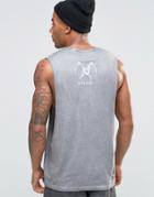 Asos Sleeveless T-shirt With Skull Back Print And Pigment Wash - Gray