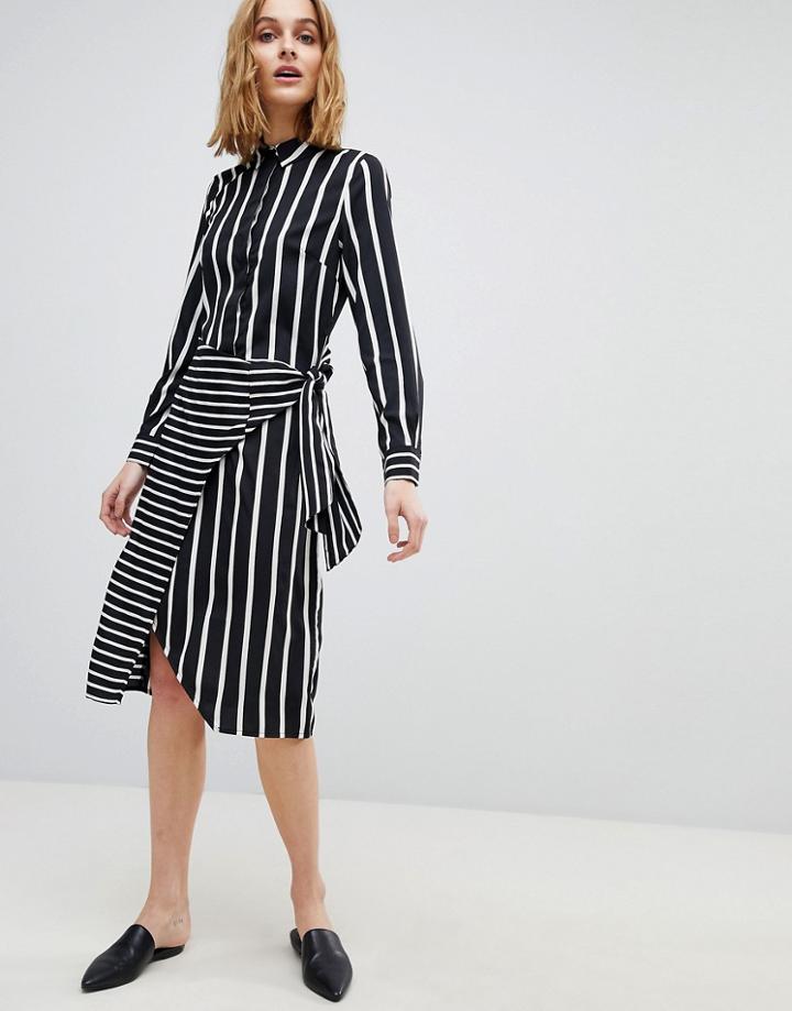 Warehouse Mixed Stripe Wrap Front Shirt Dress - Multi