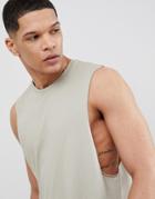 Asos Design Tank With Dropped Arm Hole In Beige - Green