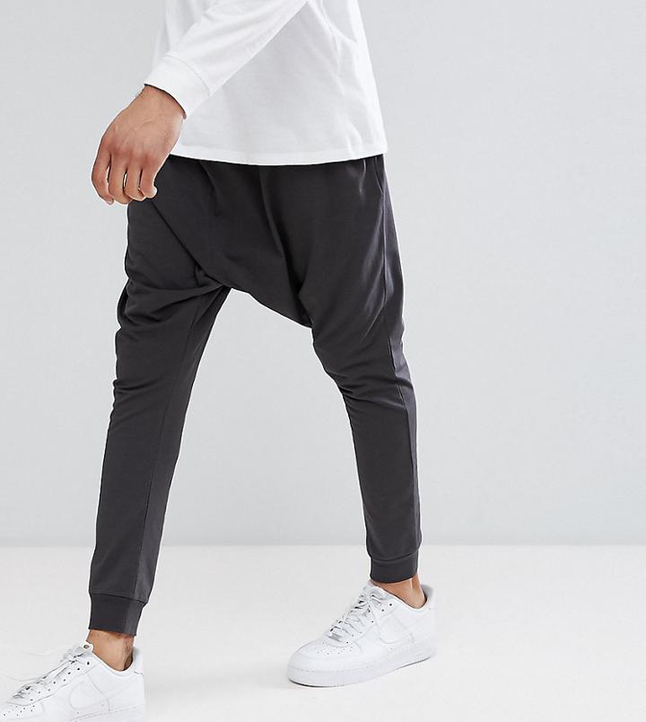 Asos Tall Lightweight Extreme Drop Crotch Jogger In Washed Black - Black
