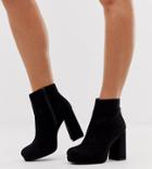 New Look Wide Fit Faux Suede Platform Heeled Boots In Black - Black