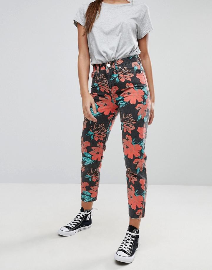 Asos Original Mom Jeans In Washed Floral Print - Multi