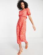 Nobody's Child Frill Maxi Tea Dress In Red Heart Print-pink