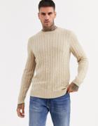 Asos Design Lambswool Cable Knit Sweater In Charcoal-gray
