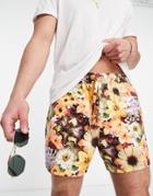 Asos Design Slim Shorts In Floral Satin-multi