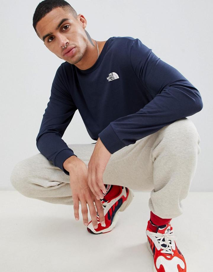 The North Face Long Sleeve Simple Dome T-shirt In Navy - Navy