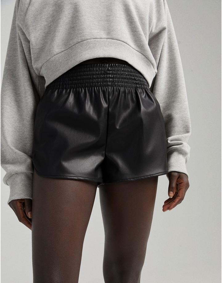 Bershka Faux Leather Shorts In Black