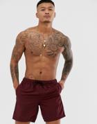 Asos Design Swim Shorts In Burgundy Mid Length-red