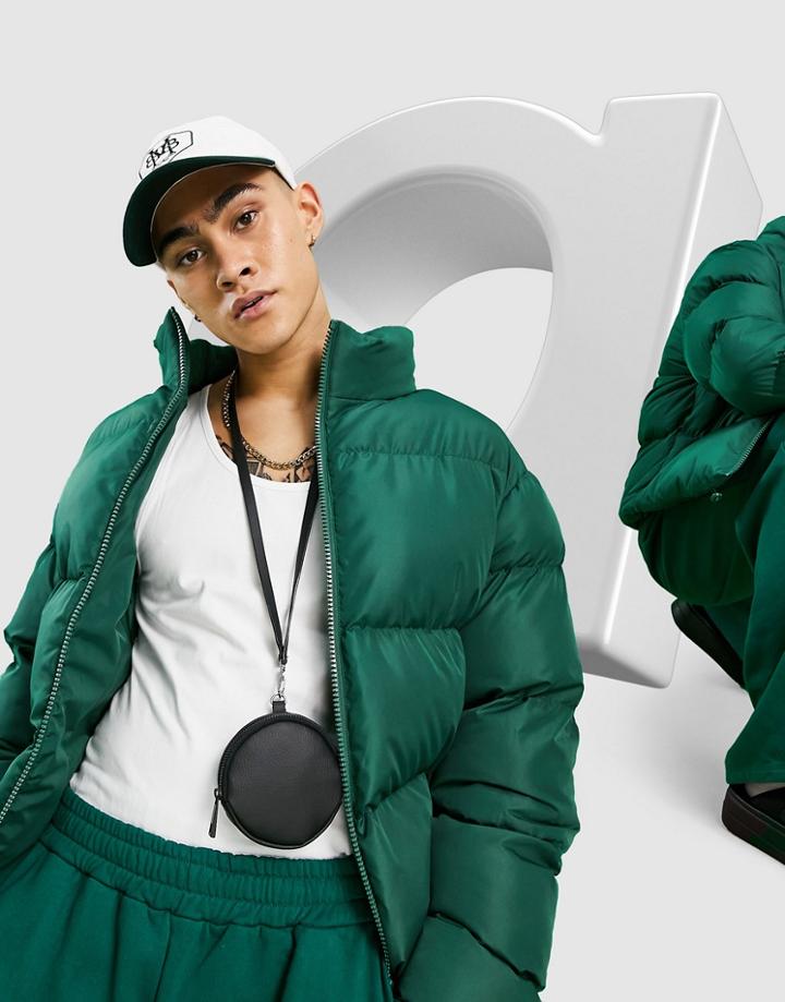 Asos Design Recycled Puffer Jacket In Dark Green