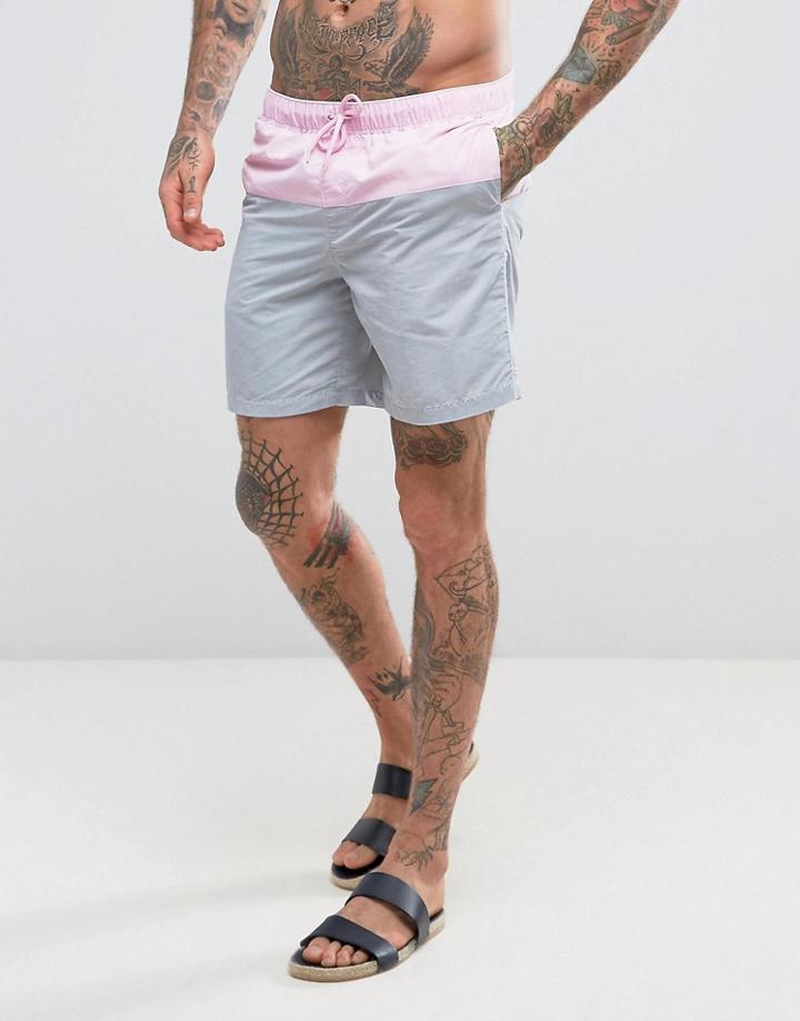 Asos Swim Short In Pink & Gray In Mid Length - Multi