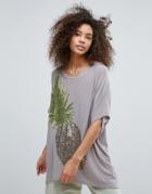 Traffic People Oversized Sequin Pineapple Top - Gray