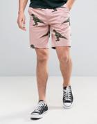 Asos Slim Chino Shorts In Dinosaur Print - Pink