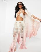 Thrifts + Threads Exaggerated Fray Detail Maxi Kimono In Pink Ombre-multi