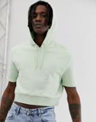 Asos Design Cropped Short Sleeve Hoodie In Light Green - Green