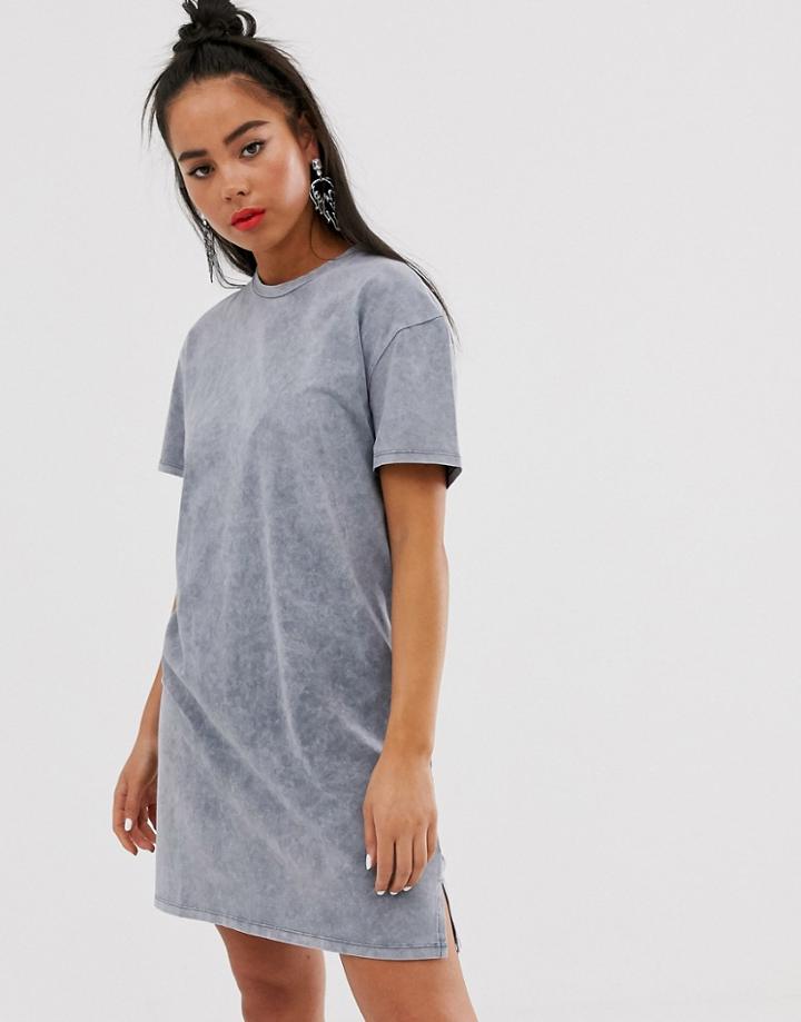 Bershka Mini Acid Wash Dress In Gray - Gray