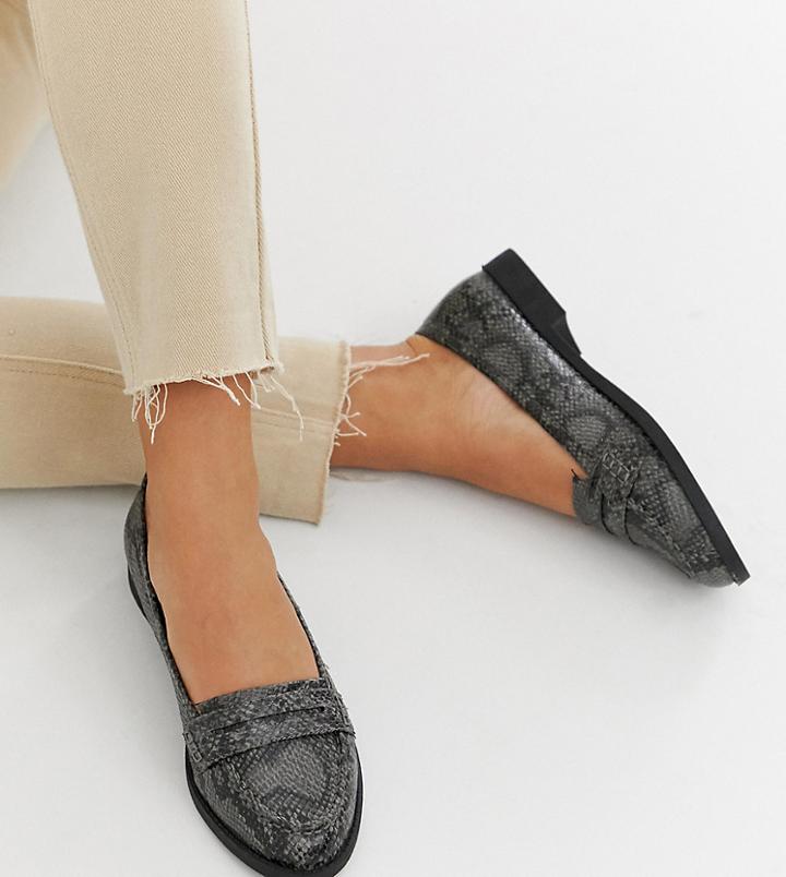 Asos Design Wide Fit Minny Flat Shoes In Gray Snake - Multi