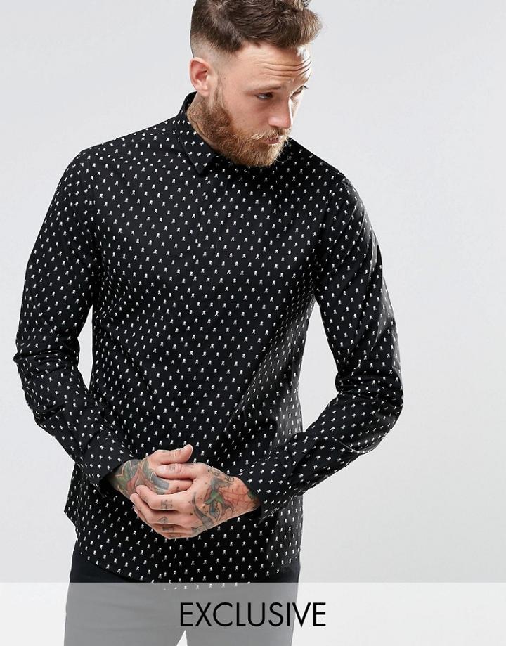 Noose & Monkey Shirt With All Over Skull Print - Black