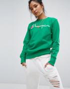 Champion Crew Neck Sweatshirt With Script Logo - Green