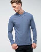 Original Penguin Winston Polo Long Sleeve Small Logo Slim Fit In Dark Blue - Blue
