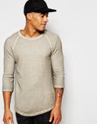 Asos Waflle Jersey Extreme Muscle 3/4 Sleeve T-shirt With Oil Wash In Beige - Beige