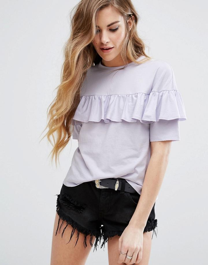 Nobody's Child Ruffle Front T-shirt - Purple
