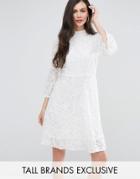 Y.a.s Studio Tall Kanna Allover Lace Open Back Mini Skater Dress Print - White