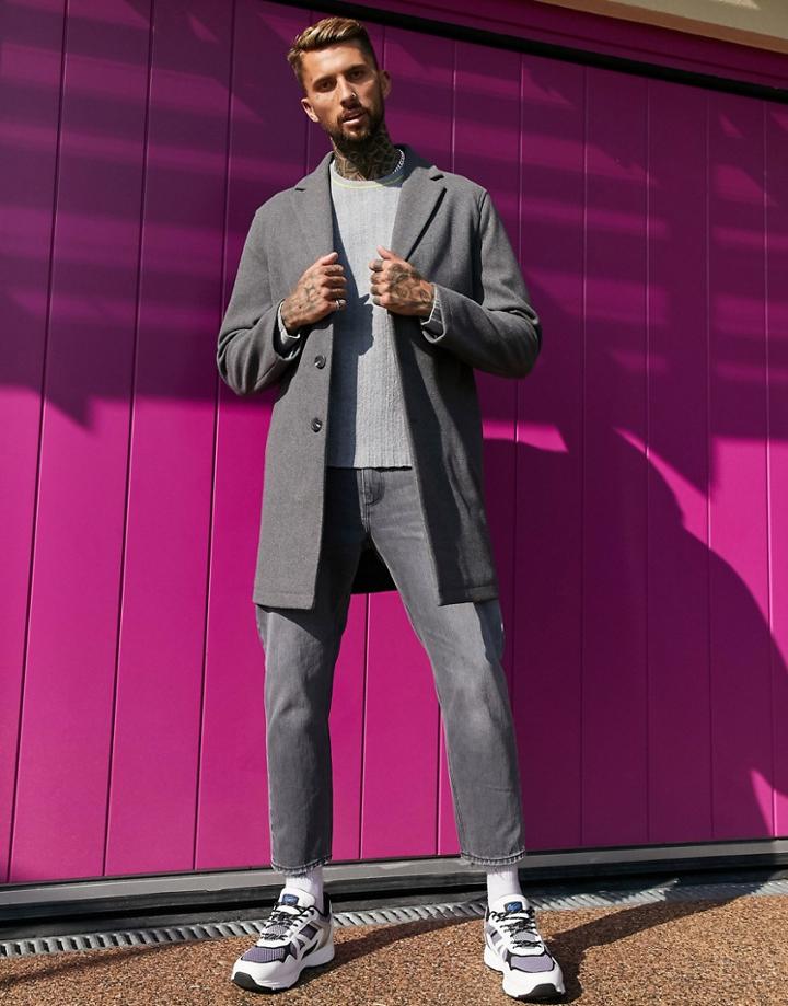 Asos Design Unlined Overcoat In Gray-grey