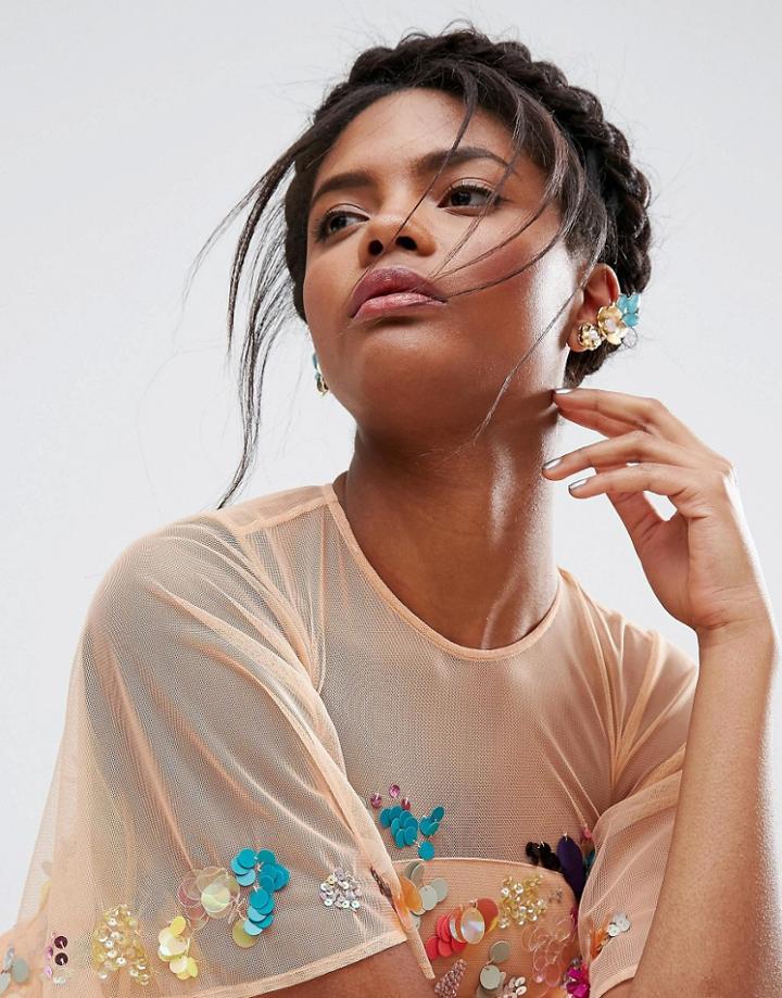 Asos Double Flower Ear Cuff - Gold