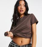 Asos Design Petite Ultimate T-shirt With Crew Neck In Organic Cotton Blend In Brown