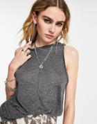 Asos Design Oversized Tank Top In Linen Mix In Charcoal-gray