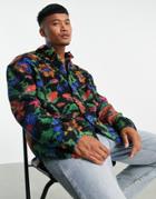 Asos Design 90s Oversized Shirt In Teddy Fleece With Floral Print-black