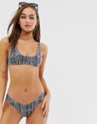 Luxe Palm Mix And Match Blurred Stripe Scoop Front Bikini Top - Black
