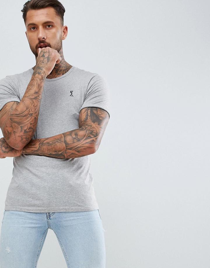 Religion Roll Sleeve Logo T-shirt In Gray Marl