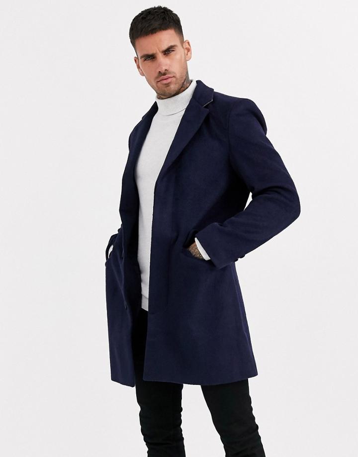 Aray Single Breasted Overcoat-navy