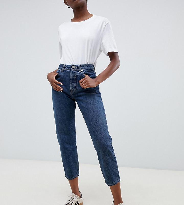 Asos Design Petite Recycled Florence Authentic Straight Leg Jeans In London Blue Wash - Blue