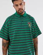 Asos Design Oversized Striped Polo With Emblem - Green