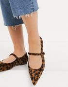 Asos Design Lacyie Mary Jane Pointed Velvet Ballet Flats In Leopard-brown