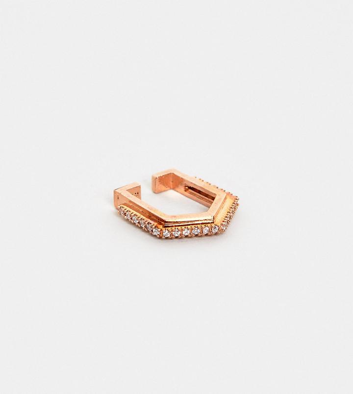 Astrid & Miyu 18k Rose Gold Crystal Hexagon Ear Cuff