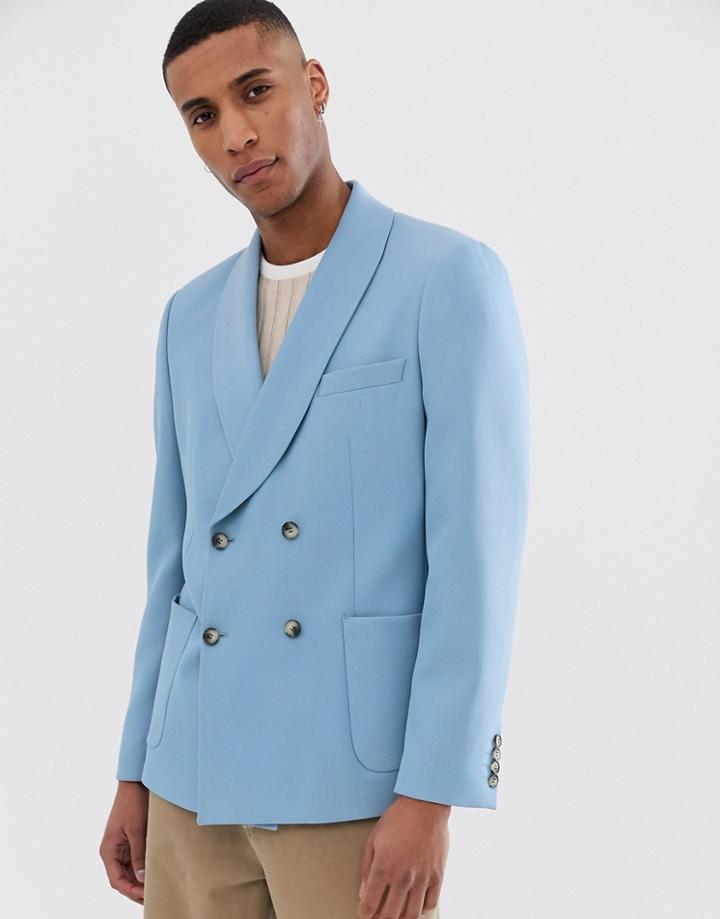 Asos Design Boxy Oversized Slim Blazer In Blue - Blue