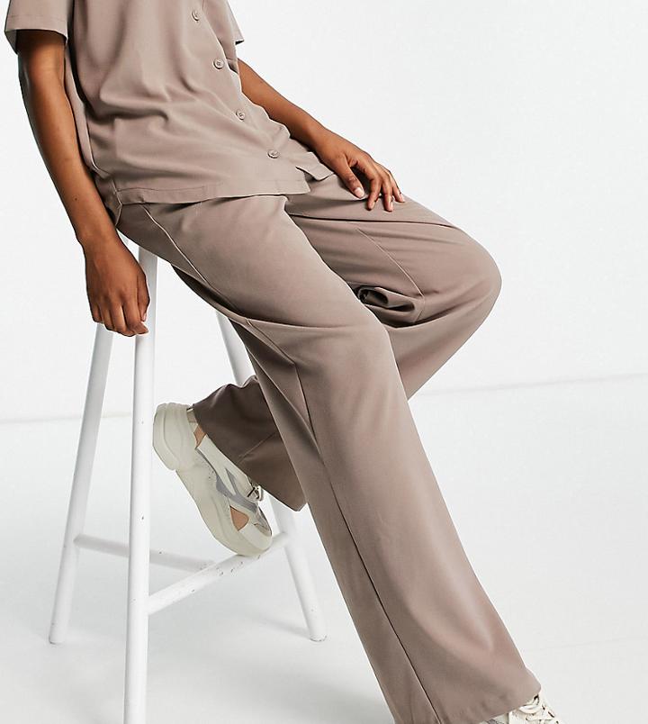 Stradivarius Wide Leg Relaxed Dad Pants In Mushroom - Part Of A Set-brown