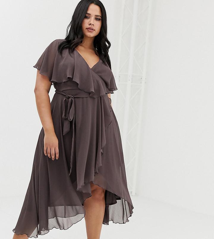Asos Design Curve Midi Dress With Cape Back And Dip Hem - Pink
