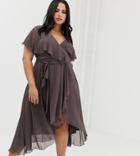 Asos Design Curve Midi Dress With Cape Back And Dip Hem - Pink