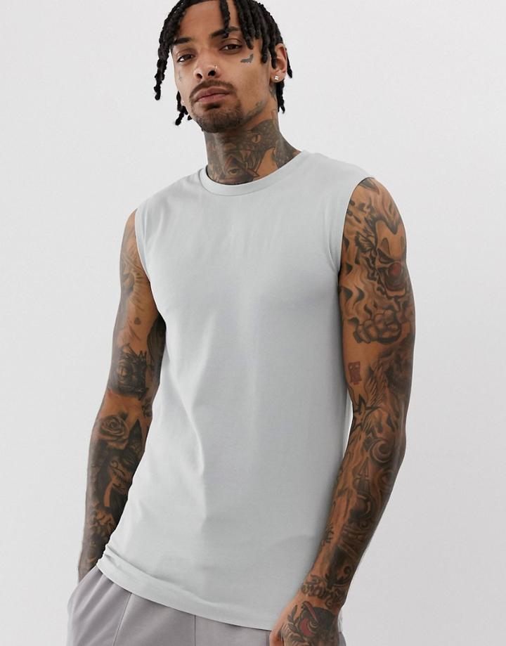 Asos Design Organic Muscle Fit Tank Tank In Gray - Green