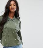 Milk It Vintage Military Shirt With Piercing Trim - Green