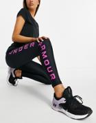 Under Armour Training Heatgear Branded Leggings In Black And Pink