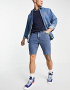 Asos Design Skinny Denim Shorts In Flat Mid Wash Blue-blues