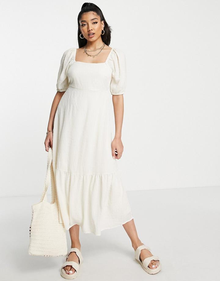 New Look Square Neck Textured Midi Dress In White