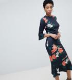 True Violet Tall Frill Sleeve Floral Print Dress With Pephem - Navy