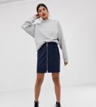 Vero Moda Tall Faux Suede Zip Front Skirt-navy