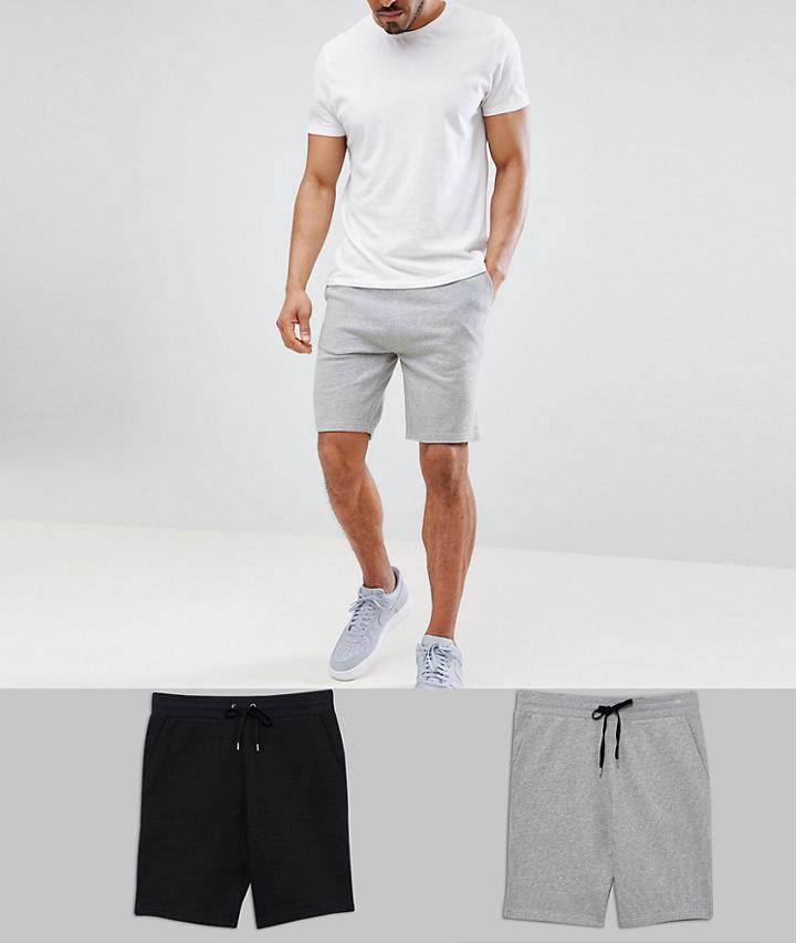 Asos Design Skinny Short 2 Pack Black/gray Marl Save - Multi